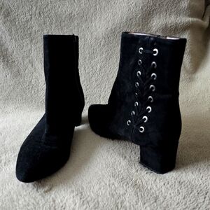 Aquatalia Black Suede Polina Corset Ankle Boots size 11